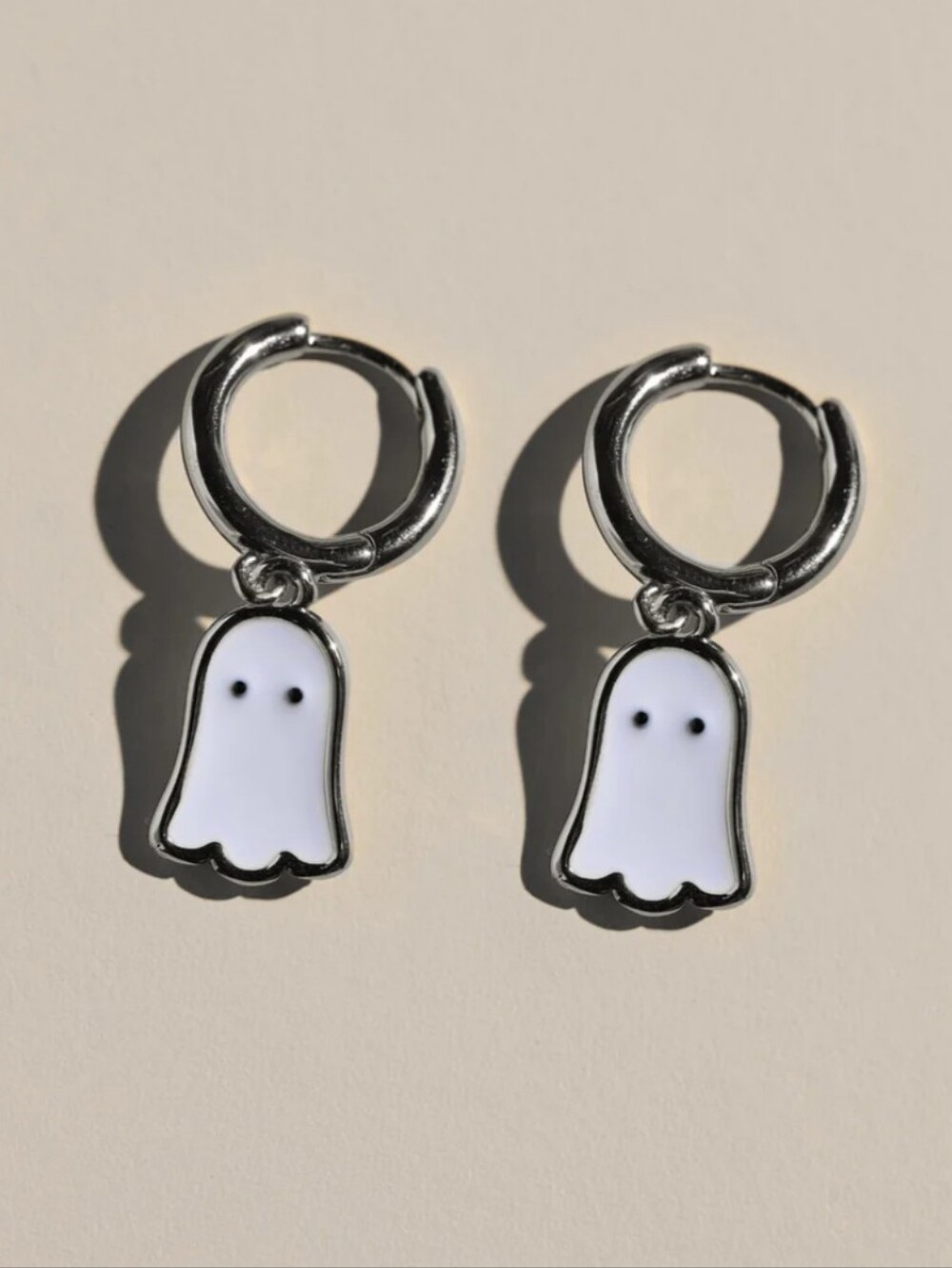 Nickel & Suede Ghost Charm Hoop Earrings in Silver